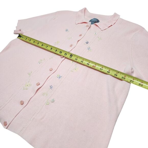 Vintage 90s ? Sweater Cardigan Embroidered Flowers Floral Soft Baby Pink Short S - Picture 8 of 12